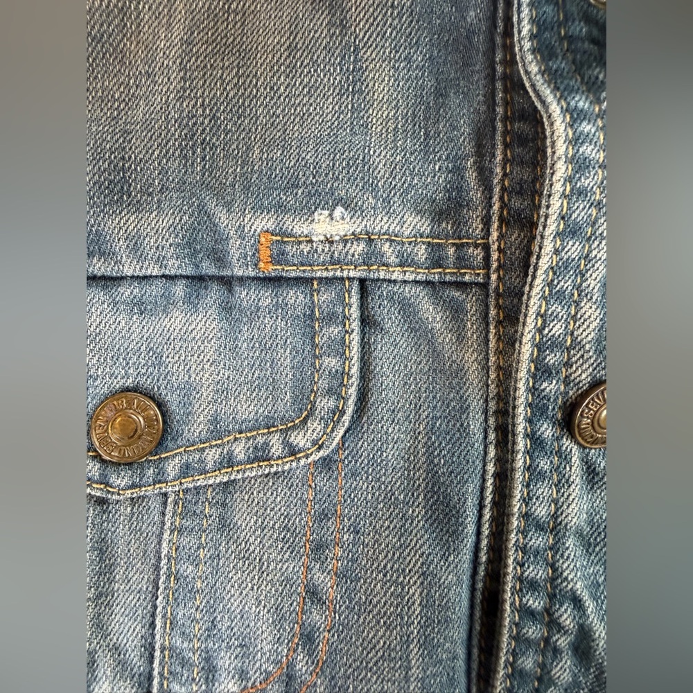 7 For All Mankind Women’s Small Blue Denim Jean Jacket Medium Wash Lined Trucker - Picture 8 of 13